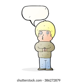 Cartoon-schüchterner Junge mit Sprachblase