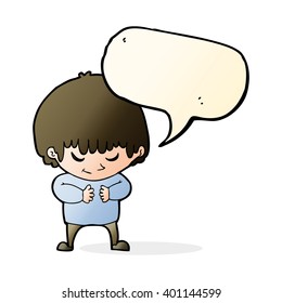 cartoon shy boy with speech bubble