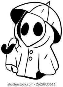 Cartoon Shy Ghost Com Adesivo De Ilustração De Guarda-Chuva