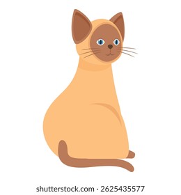 Cartoon siamese cat with blue eyes sitting and looking curiously