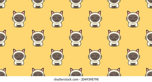 Cartoon siamese cat seamless pattern background for design.