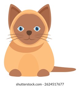 Cartoon siamese cat is sitting with blue eyes and brown fur