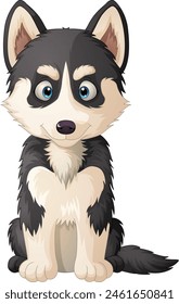 Cartoon Siberian husky dog sitting