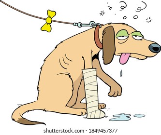 illustration vectorielle caricature pour chien malade