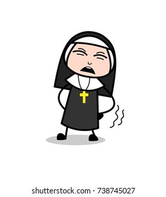 Cartoon Sick Nun Lady Feeling Pain in Body Vector