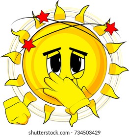 Cartoon sick sun holding his nose because of a bad smell. Expression cartoon vector.