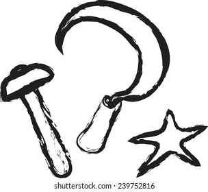 cartoon sickle, hammer and star design elements, vector illustration