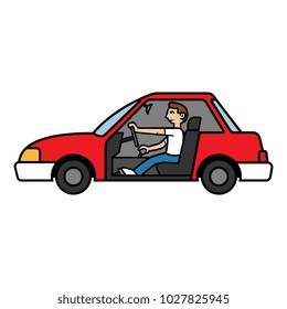 Cartoon Side view of a Man Driving Illustration