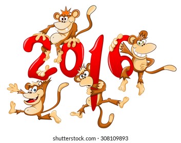 Cartoon sign of new year with few monkeys at it