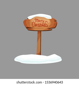 Cartoon signboards or wood planks of different colors and textures with snow. Merry Christmas hand lettering text. Set of old, retro banners. Vector illustration.