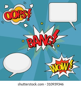 Cartoon signs and speech bubbles. Vector illustration