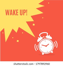 Cartoon Silhouette Alarm Clock Wake Up Concept Banner Placard Flat Design Style. Vector illustration of Timer