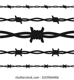 Cartoon Silhouette Black Barbed Wire Line Set Danger and Warning Concept Element Flat Design Style. Vector illustration of Lines