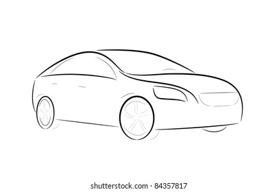 Cartoon Silhouette Of A Black Car On A White Background, Vector