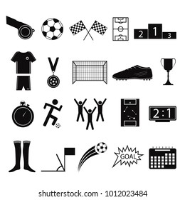 Cartoon Silhouette Black Football or Soccer Game Icon Set Sport Concept Element Flat Design Style. Vector illustration of Icons Silhouettes