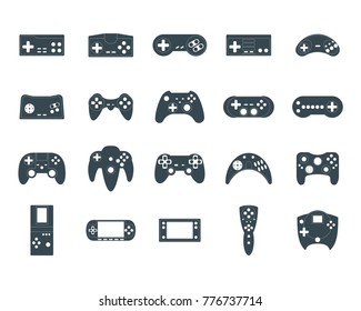 Cartoon Silhouette Black Gamepad Icon Set Concept Element Flat Design Style. Vector illustration of Joystick Game Icons Silhouettes