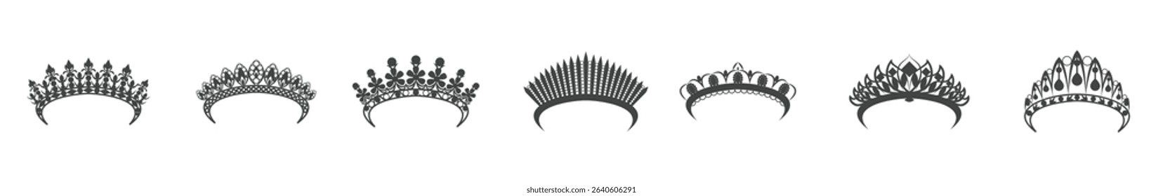 cartoon silhouette black tiara set vector 