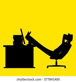 Cartoon silhouette of a businessman relaxing, sitting in the office