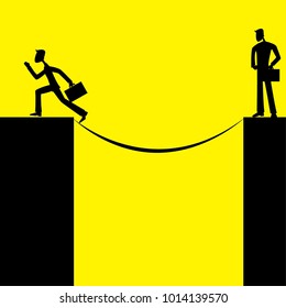 Cartoon silhouette of a businessman running. Business competition, challenge concept