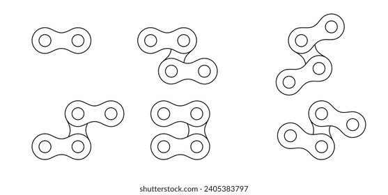 Cartoon silhouette of the chain for bike or bicycle. Cycling line pattern. Motorcycle chain links symbol. Bicycle chains icon. Chain machine sign. Gear machine.