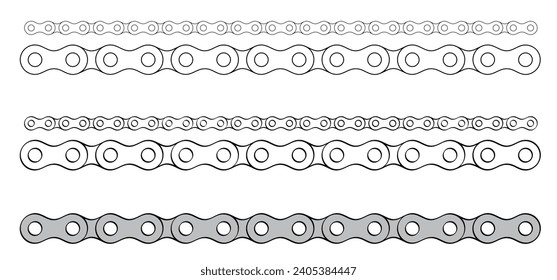 Cartoon silhouette of the chain for bike or bicycle. Cycling line pattern. Motorcycle chain links symbol. Bicycle chains icon. Chain machine sign. Gear machine.