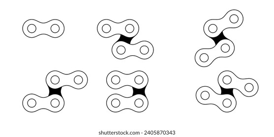 Cartoon silhouette of the chain for bike or bicycle. Cycling line pattern. Motorcycle chain links symbol. Bicycle chains icon. Chain machine sign. Gear machine.