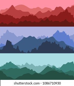 Cartoon Silhouette Color Mountains Landscape Background Landscape Background Flat Design Nature Scene Adventure Travel Light Air Perspective. Vector illustration