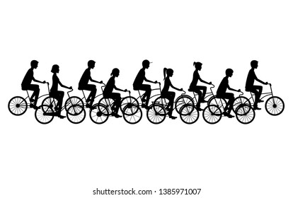 Cartoon Silhouette Cyclists Different Types Set Race, Competition or Marathon Concept Element Flat Design Style. Vector illustration