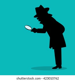 Cartoon Silhouette Of A Detective With Magnifying Glass