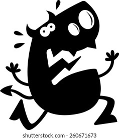 A cartoon silhouette of a devil running in fear.