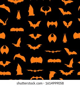 Cartoon Silhouette Different Types Bats Seamless Pattern Background Concept Decorative Element Flat Design Style. Vector illustration of Icons
