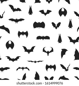 Cartoon Silhouette Different Types Bats Seamless Pattern Background on a White Concept Decorative Element Flat Design Style. Vector illustration of Icons