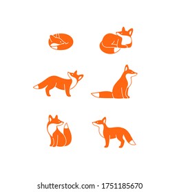 Cartoon silhouette of fox. Сute animals set of icons.