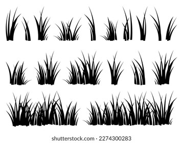 Cartoon silhouette grass leaves collection vector illustration isolated on white