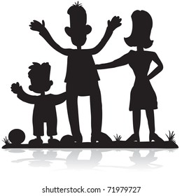 Cartoon silhouette of a happy family