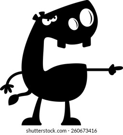 A cartoon silhouette of a hippo angry and pointing.