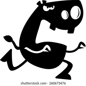 A cartoon silhouette of a hippo charging forward.