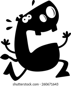 A cartoon silhouette of a hippo running in fear.