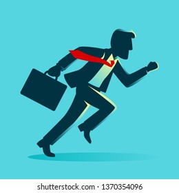 Cartoon silhouette illustration of a businessman running with briefcase, business, energetic, dynamic concept