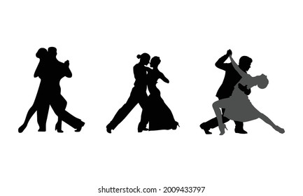 Icono de dibujo de la silueta de dibujos animados conjunto de deportes de pareja de bailes para hombres y mujeres en ropa de moda de acción y de bailarín, creado por vector