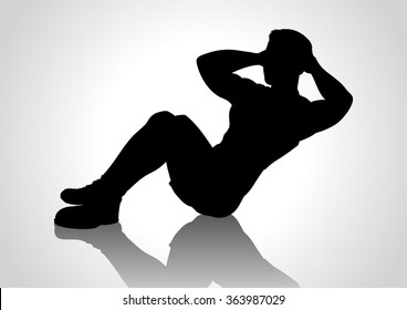 Cartoon Silhouette Of A Man Doing Sit Up