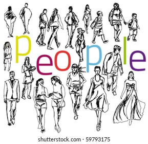Cartoon silhouette of people.