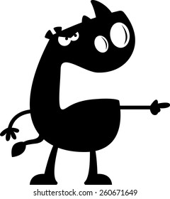 A cartoon silhouette of a rhino angry and pointing.