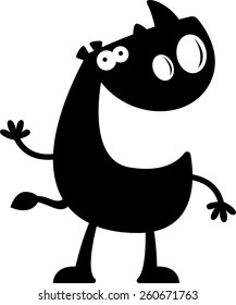 A cartoon silhouette of a rhino waving.