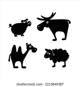 cartoon silhouette set of   farm animals vector illustration