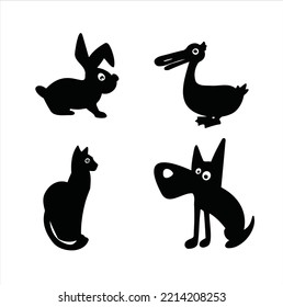 cartoon silhouette set of   farm animals vector illustration