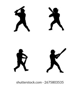 Cartoon Silhouette Set Move Collection Baseball Spielen Einfache Logo Design Icon Digital