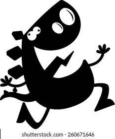 A cartoon silhouette of a stegosaurus dinosaur running and looking crazy.