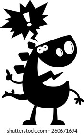 A cartoon silhouette of a stegosaurus dinosaur talking.