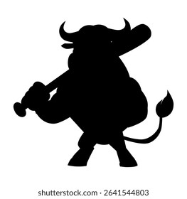 Cartoon Silhouette Strength Bull Baseball Logo Icon Digital Source